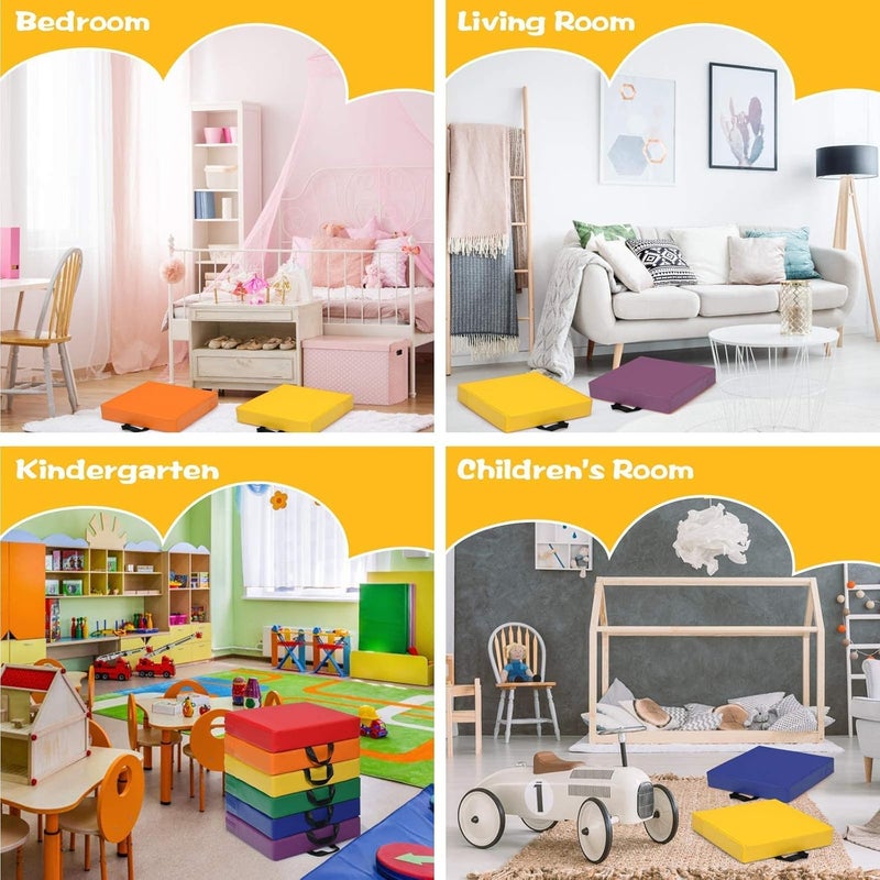 Giantex 6 Pcs Square Floor Cushions for Kids, 15'' Soft Foam Floor Seating w/Handles, Colored Flexible Seating for Classroom Elementary, Story Time, Kindergarten, Daycare, Preschool & Nursery - Image 5